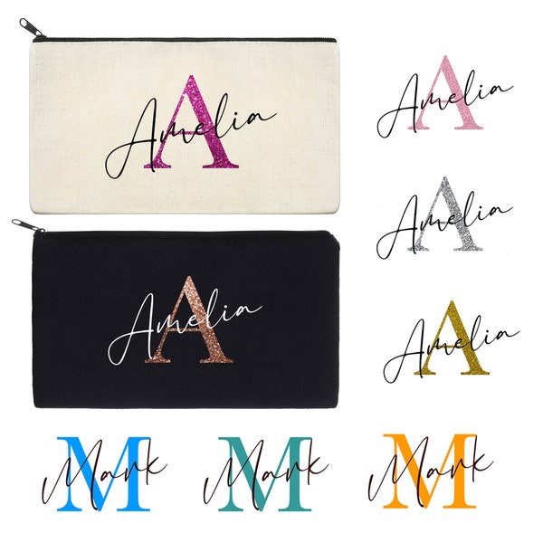 Personalised pencil case, Initials, Back to school, Teachers gift, Teaching Assistant, Glitter pencil case, School gifts, Make up bag Bridal