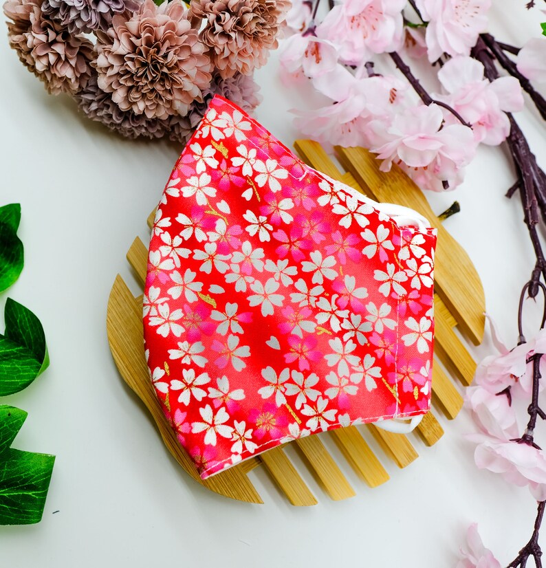 Sakura Face Mask Japanese Face Mask Pattern in Pink Salmon Etsy