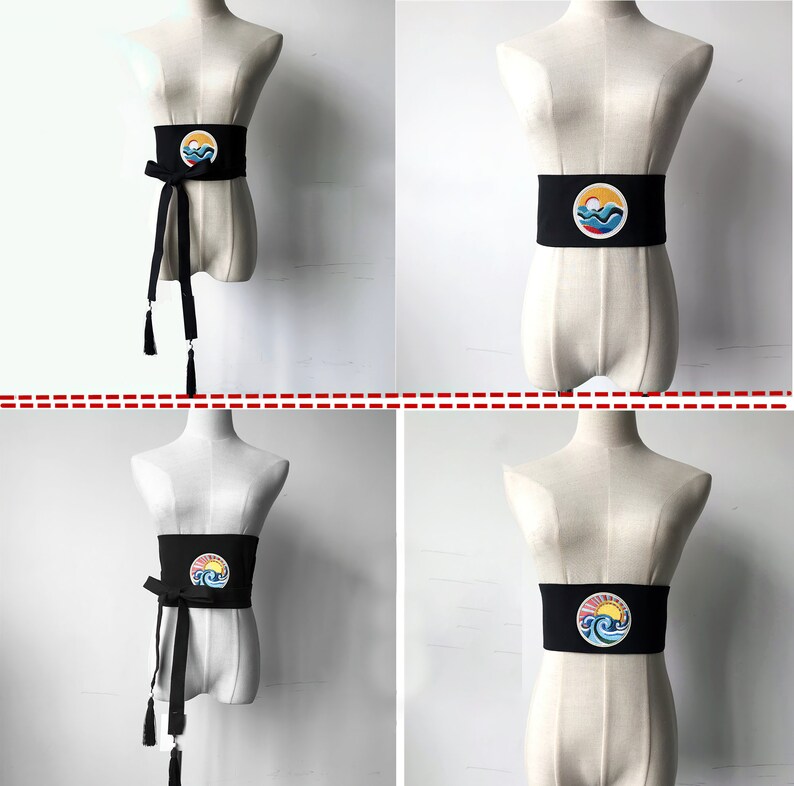 Obi Belt With Tassel Wide Statement Belt Floral Waist Belt Etsy