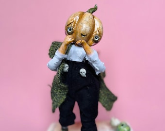 Muñeca de arte de calabaza, OOAK, criatura de Halloween, juguete de arte poseable, único en su tipo