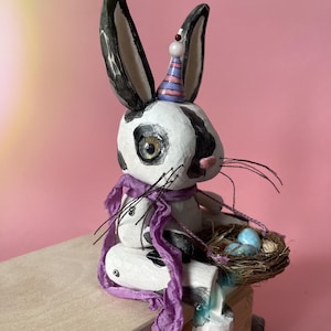 Handmade OOAK Wooden Art Doll - Articulated Easter Bunny - Vintage Folk Rabbit - Unique Collectible Gift