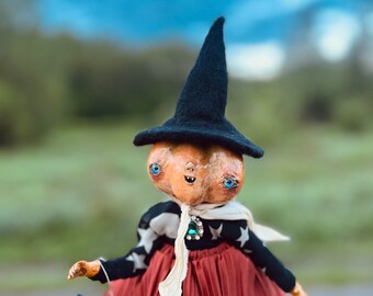 Pumpkin Art Doll, OOAK, Halloween Creature, Poseable Art Toy, One of a kind