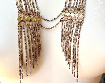 Handmade very Old Indian gold over brass filigree Art Deco / tribal design with vintage Glass beads necklace