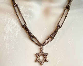 Handmade Judaica, Star of David from vintage brass chain and vintage Star of David necklace