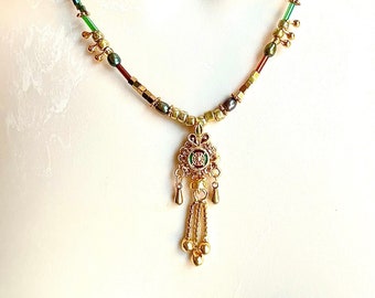 Handmade 18K, freshwater pearls, glass Eclectic, Victorian, and  Ethnic necklace