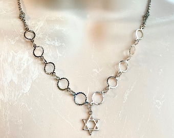 Handmade Judaica silver Jewish Star of David necklace