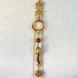 Handmade, one of a kind, Hanfu, traditional Chinese style repurposed, gold fill, tribal, ethnic, Asian, unique art necklace.