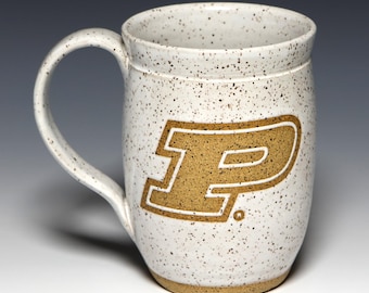 Purdue University Motion P Handmade Ceramic Coffee Mug, Wheel Thrown, Pottery, Food Safe Glaze, Dishwasher and Microwave Safe