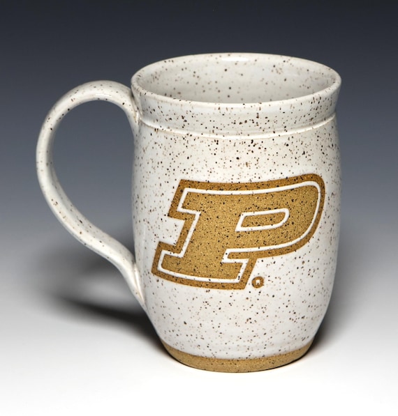 Purdue University Motion P Handmade Ceramic Coffee Mug, Wheel Thrown, Pottery, Food Safe Glaze, Dishwasher and Microwave Safe