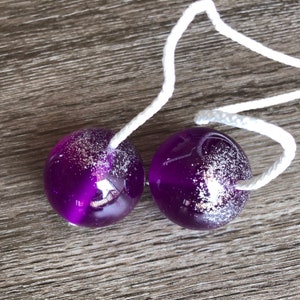 Knockers, Clackers, Click Clacks, Klacker, Glitter Purple Balls on string Noice maker toy, Clacker, Bolas image 2