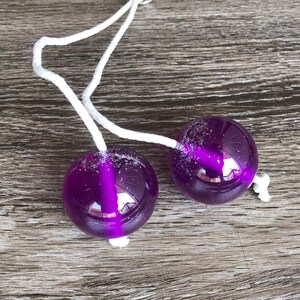 Knockers, Clackers, Click Clacks, Klacker, Glitter Purple Balls on string Noice maker toy, Clacker, Bolas image 3