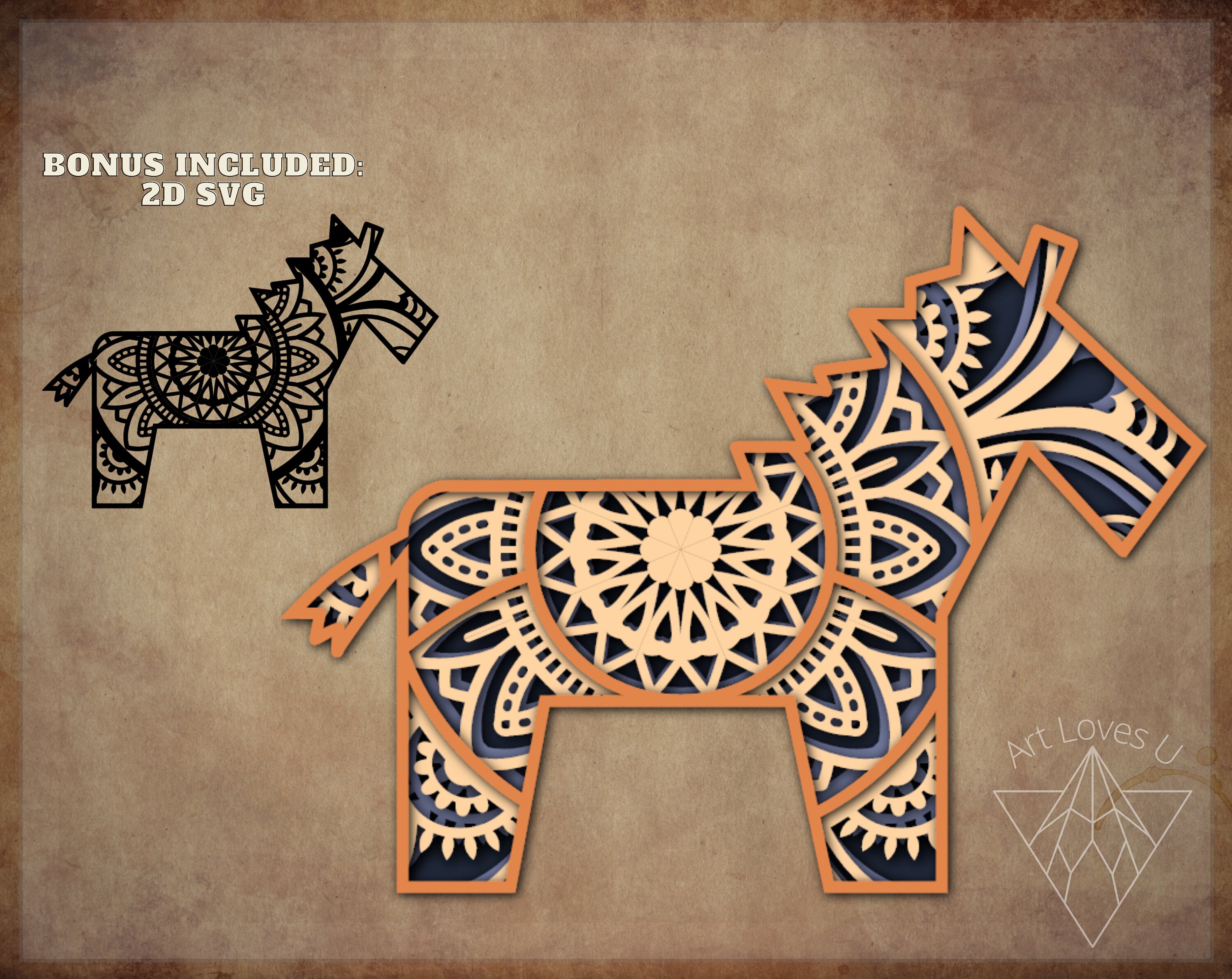 Download 3D Horse Mandala SVG files for Glowforge Laser Cut Cricut | Etsy
