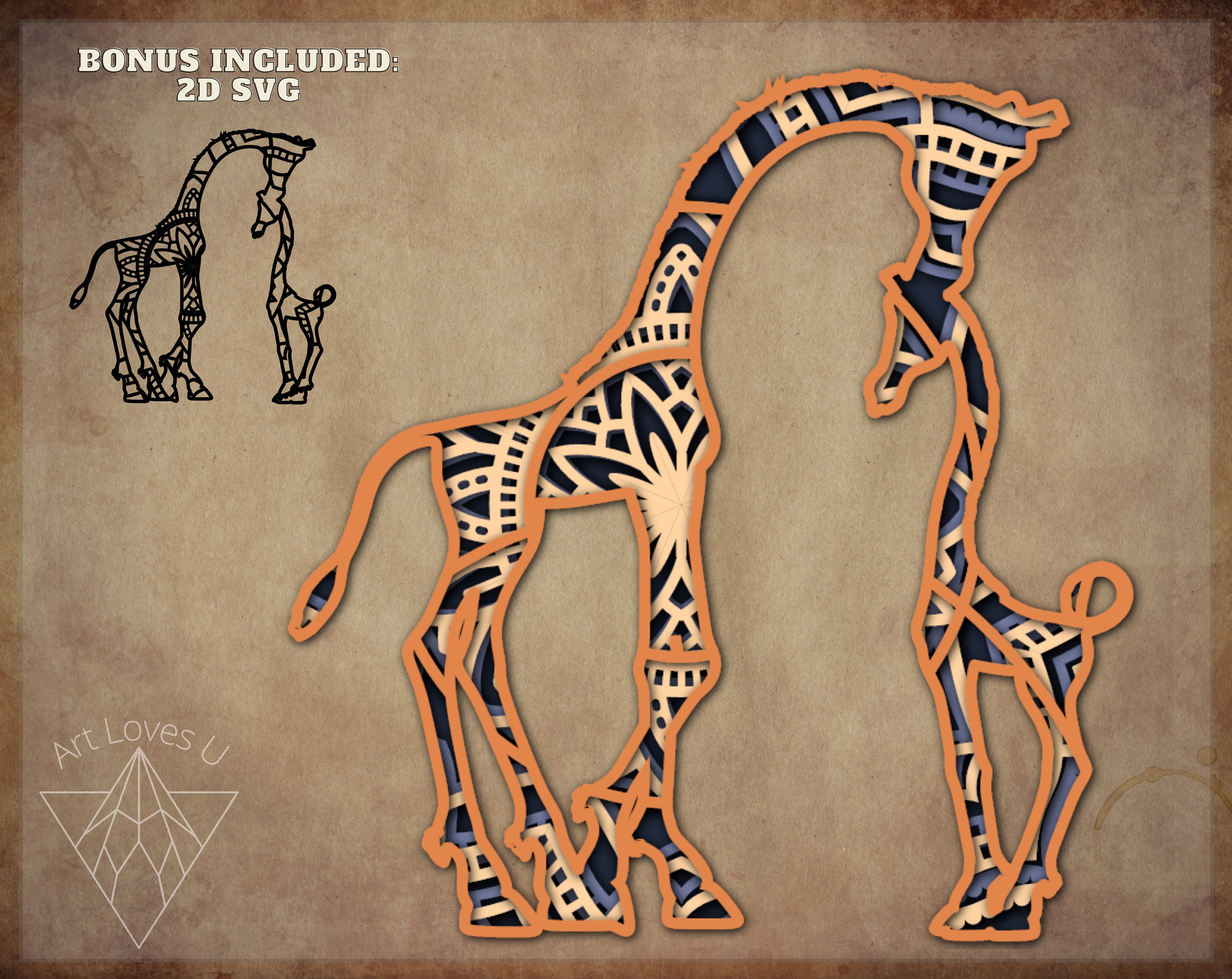 Download 3D Giraffe Mandala SVG files for Glowforge Laser Cut Cricut | Etsy