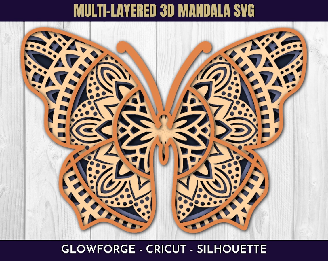 Download 3D Butterfly Mandala SVG files for Glowforge Laser Cut | Etsy