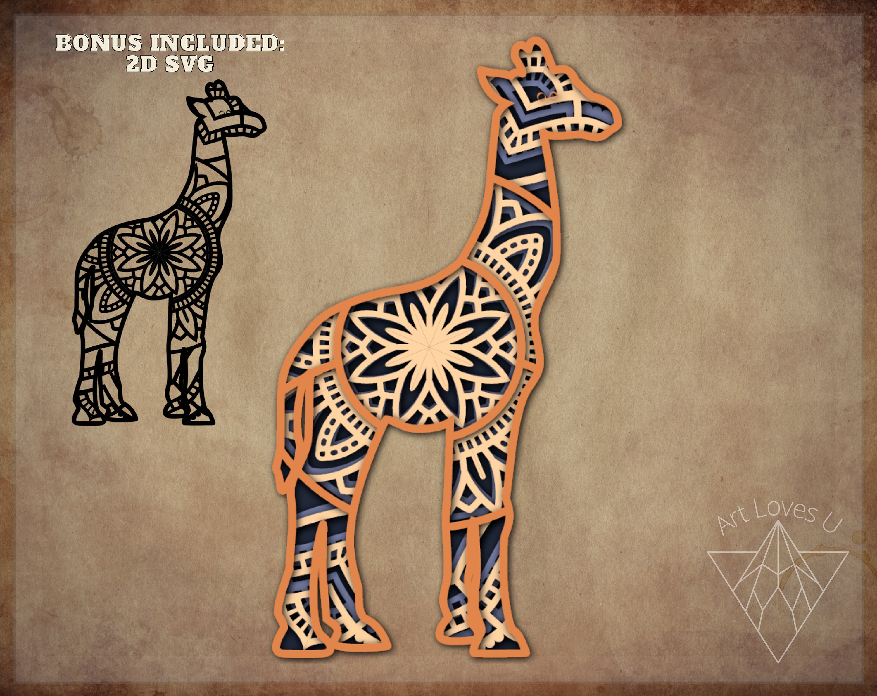 Download 3D Giraffe Mandala SVG-Dateien für Glowforge Laser | Etsy