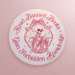 Banned Books Sticker - Sparkly Holographic Pink Retro Bubblegum Coquette Aesthetic Meme Liberal Feminist Sticker Girly Book Kindle Sticker