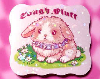 Cute Tough Lop Bunny Sticker | Punk Coquette Holographic Sticker Girly Goth Creepy Rabbit Pink Laptop Art