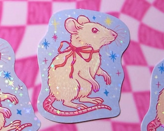 Holographic Mouse Sticker: Pastel Coquette Critter Art