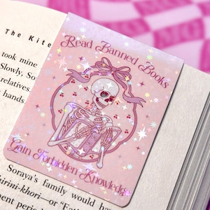 Holographic Magnetic Bookmark - Read Banned Books Gain Forbidden Knowledge | Dark Coquette Bookish Skeleton Page Marker | Bookworm Gift