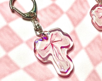 Coquette Pink Bow Keychain • Girly Charm Accessory • Holographic Bow Bag Charm • Pastel Cute Aesthetic Key Ring • Gift for Coquette Lovers