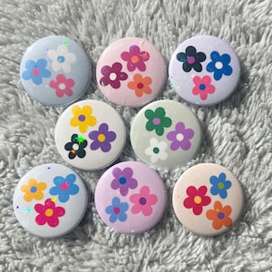 Holographic Pride Flower Button Pins - Subtle Pride LGBT Gay Bisexual Trans Enby Nonbinary  Lesbian Pan Genderqueer Genderfluid Queer Flags