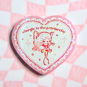 Funny Cat Sticker - Coquette Doily Aesthetic, Silly Cat Holographic Sparkle Sticker Feminist Art, Patriarchy Sticker, Cute Funny Sticker