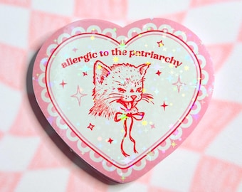 Funny Cat Sticker - Coquette Doily Aesthetic, Silly Cat Holographic Sparkle Sticker Feminist Art, Patriarchy Sticker, Cute Funny Sticker