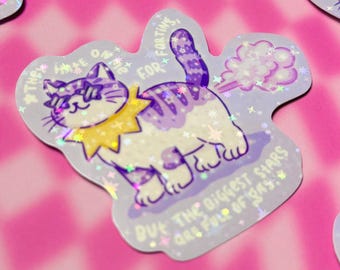Funny Cat Sticker “The Biggest Stars Are Full of Gas” Cute Meme Cat Sticker Holographic Cat Sticker Burnout Humor Laptop Sticker