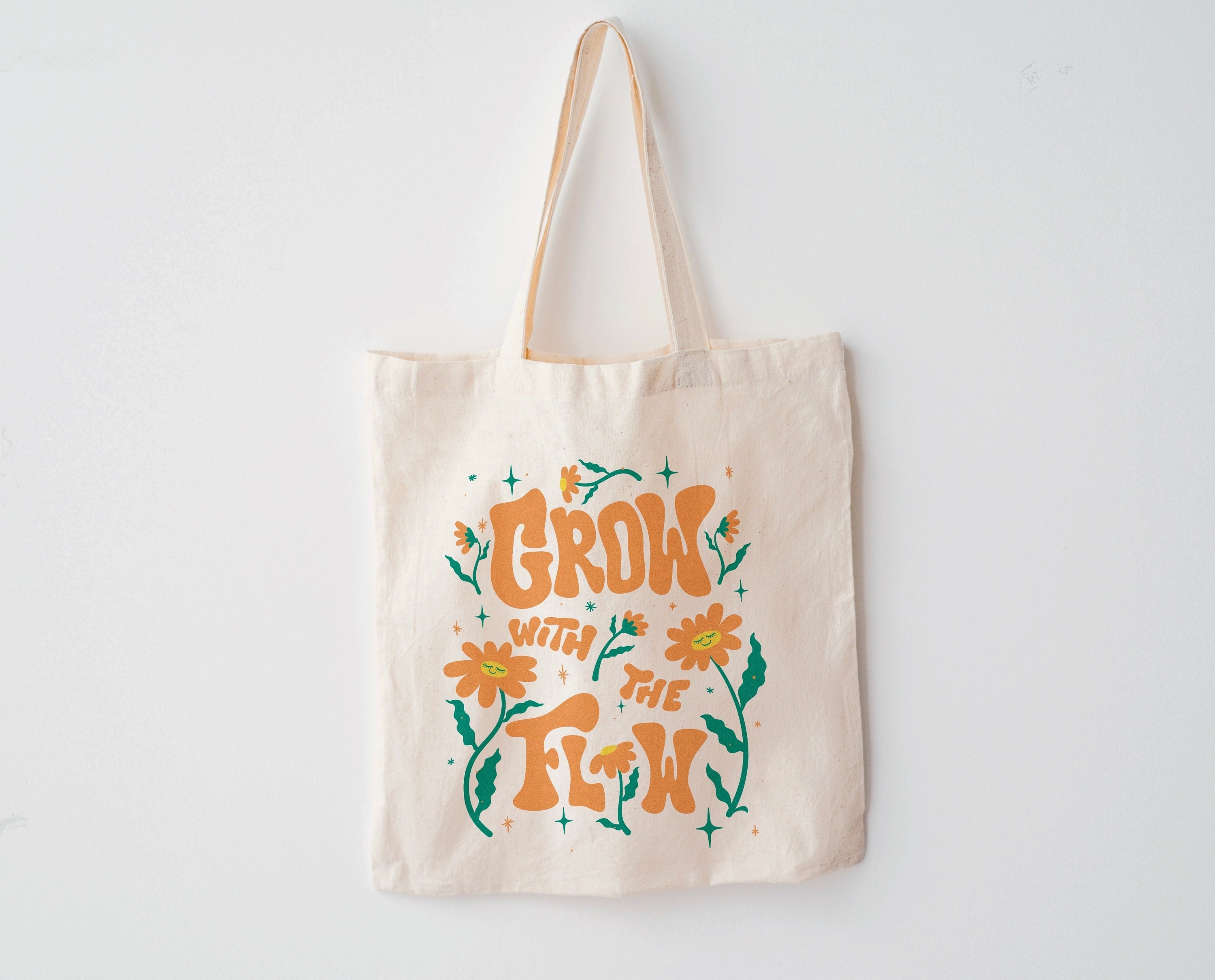 Grow With the Flow Tote Bag Floral Tote Bag Indie Aesthetic Cotton Tote Bag Retro Aesthetic Trendy Tote Bag Groovy Tote Bag Flower Bag Etsy Australia