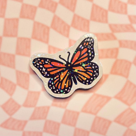 Monarch Butterfly Sticker - Subtle Immigrant Support Sticker Holographic Sparkle Pro Immigrant Social Justice Water Bottle Sticker