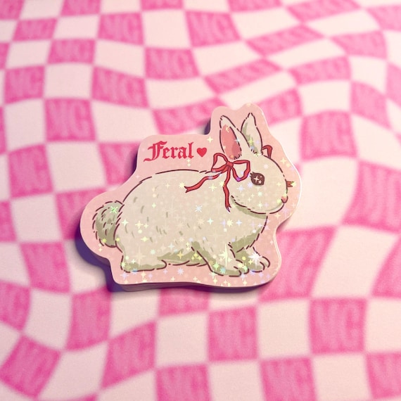 Feral Bunny Sticker - Coquette Rabbit Stickers Dollcore Aesthetic Water Bottle Laptop Tumbler Holographic Cute Sparkle Sticker