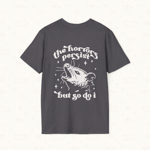 Back flat lay of Possum Tee in Charcoal.