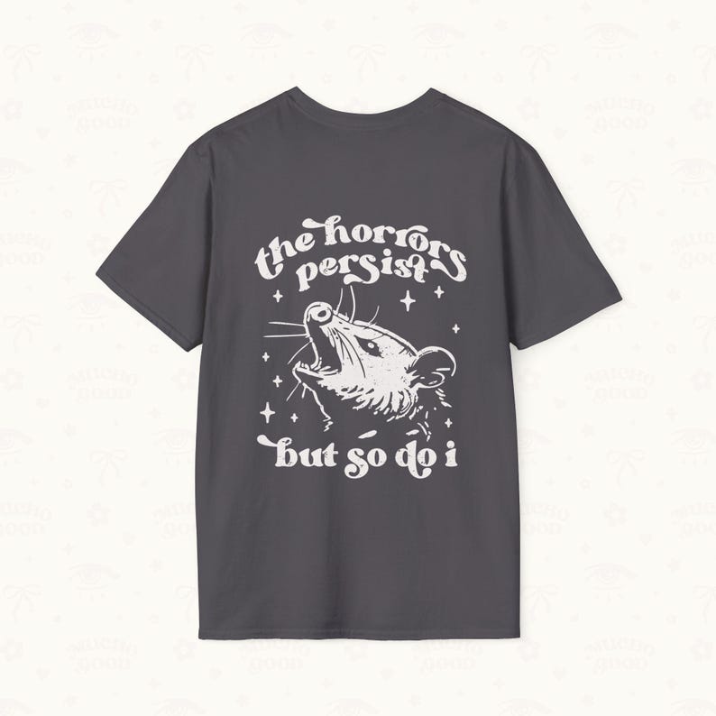 Back flat lay of Possum Tee in Charcoal.