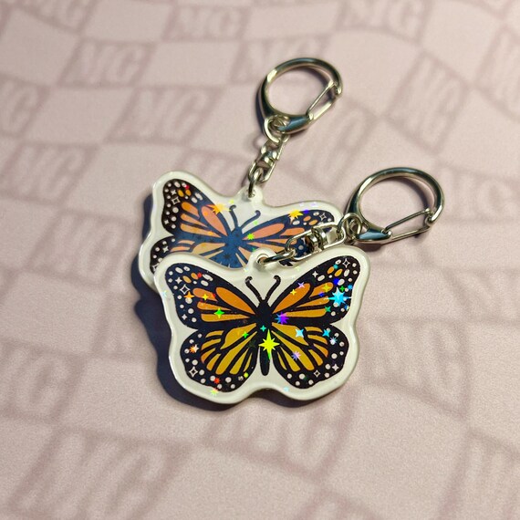 Monarch Butterfly Keychain - Subtle Immigrant Support Holographic Sparkle Pro Immigrant Social Justice Bag Charm Child of Immigrants
