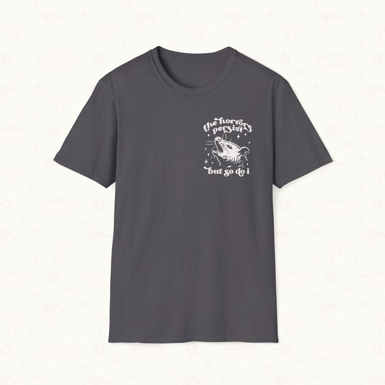 Front flat lay of Possum Tee in Charcoal.