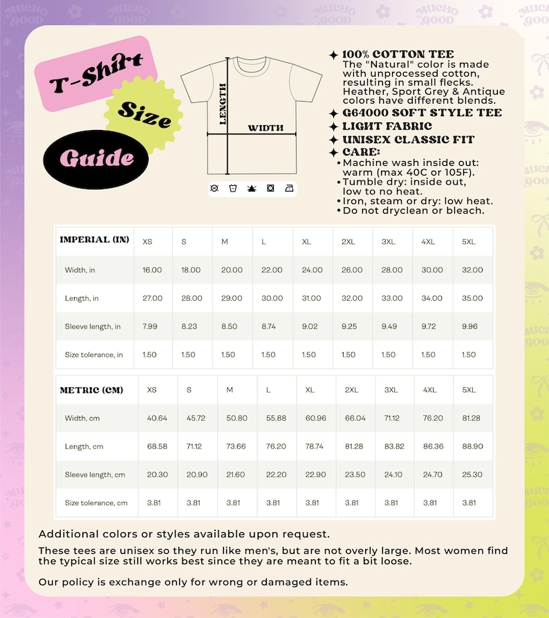 Size guide. Double check your measurements.
