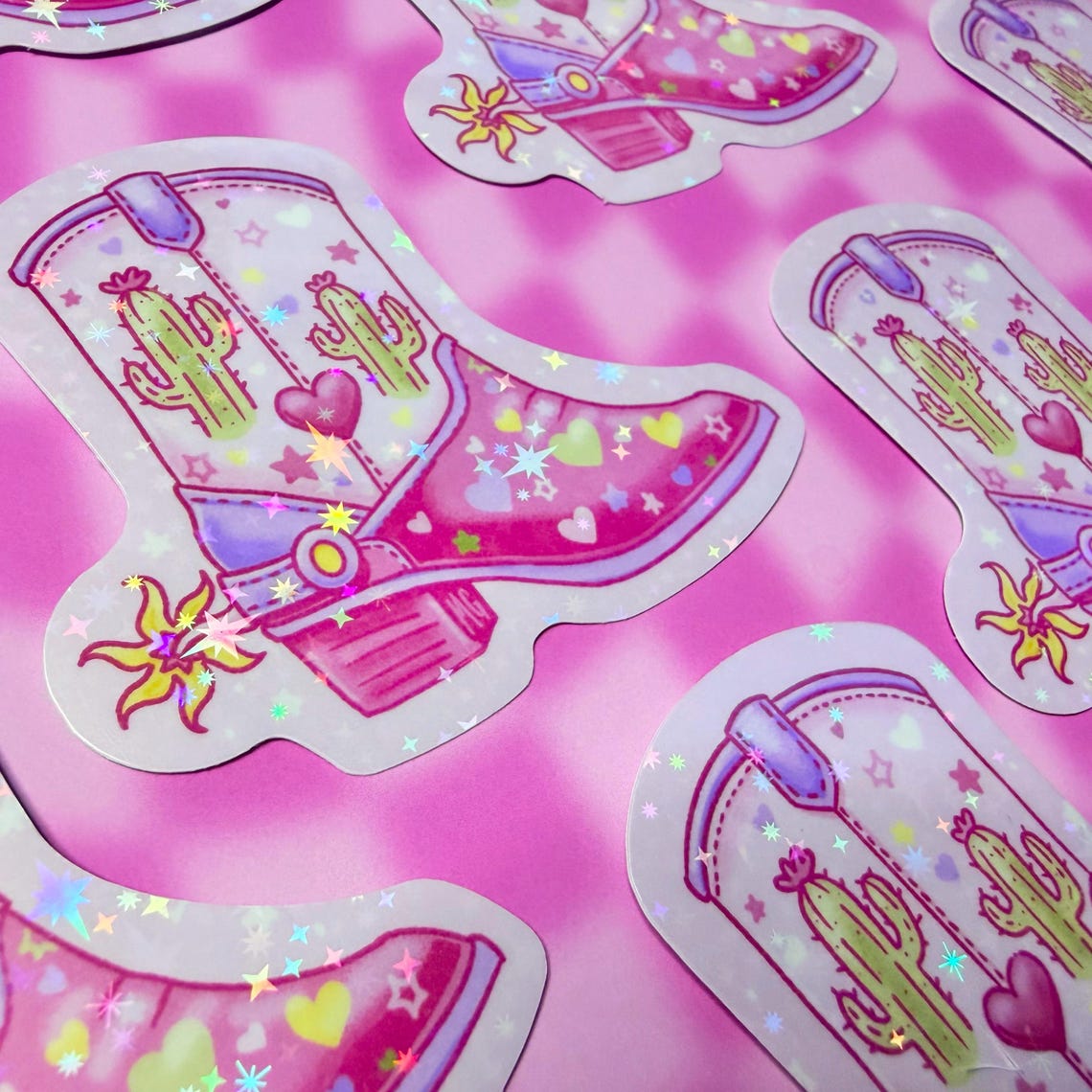 Pink Cowgirl Boot Holographic Sticker Pastel Western Aesthetic Coquette ...