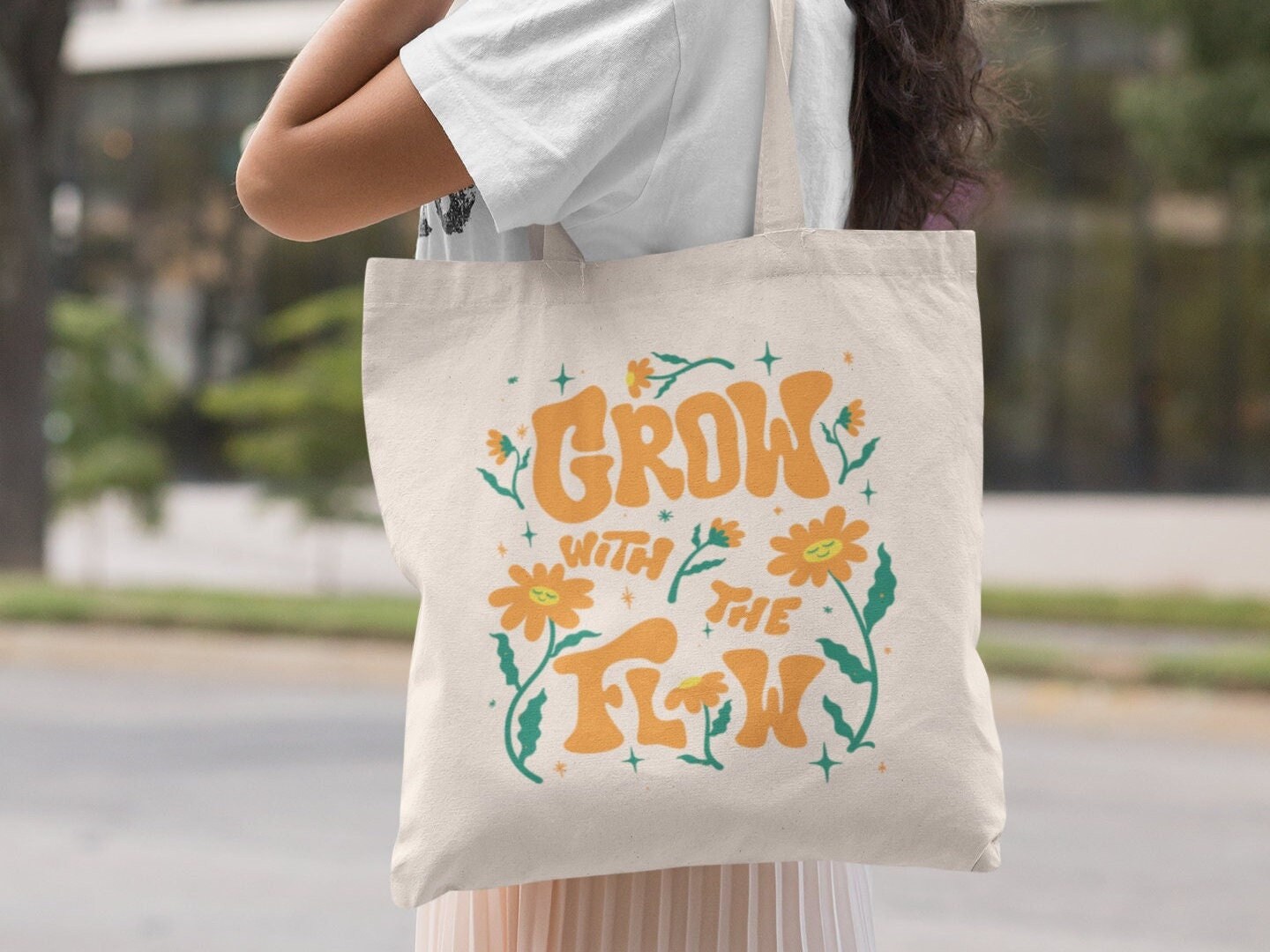 Grow With the Flow Tote Bag Floral Tote Bag Indie Aesthetic 