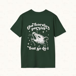 Back flat lay of Possum Tee in Forest Green.