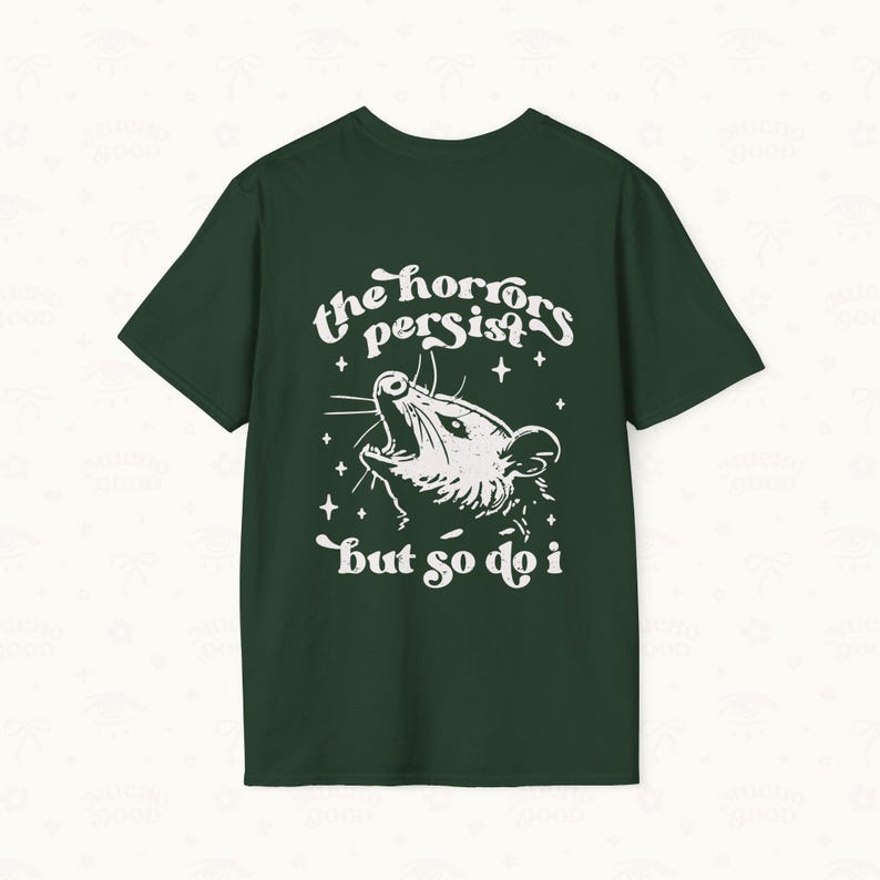 Back flat lay of Possum Tee in Forest Green.
