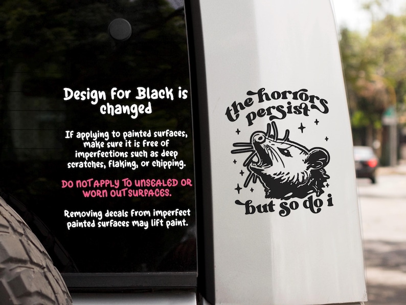 Funny Possum Window Car Decal - Car Decals, Car Stickers, Trendy Car Decals For Women, Car Accessories, Funny Horrors Persist Meme Sticker image 2