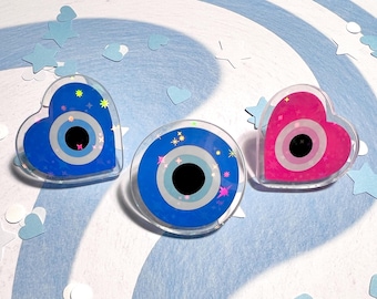 Holographic Evil Eye Acrylic Pins | Heart Pin Set