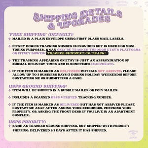 a list of shipping details and packages