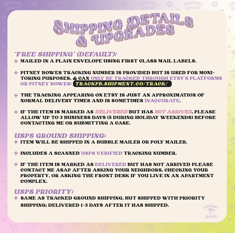 a list of shipping details and packages