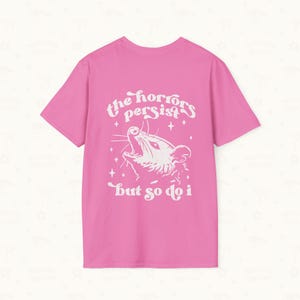 Back flat lay of Possum Tee in Azalea.