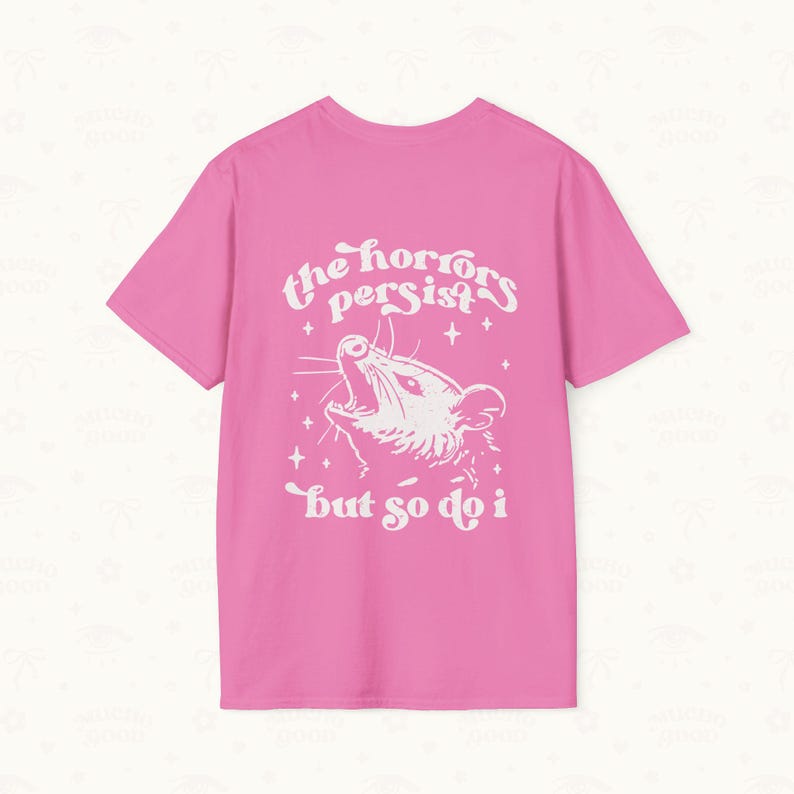 Back flat lay of Possum Tee in Azalea.