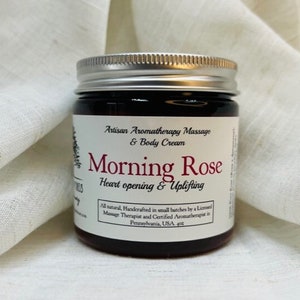 Morning Rose Massage and Body cream-aromatherapy-uplifting-moisterizing-rose essential oil-heart opening-lotion-hydrating-sandalwood