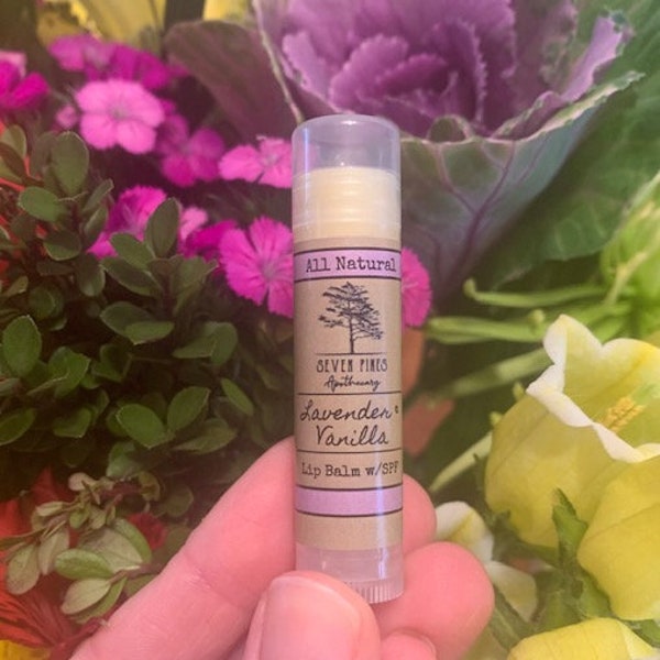 Lavender Vanilla lip balm-all natural-essential oils-coconut oil-beeswax-soft lips-chapped lips-soothing-hydrating-lip care