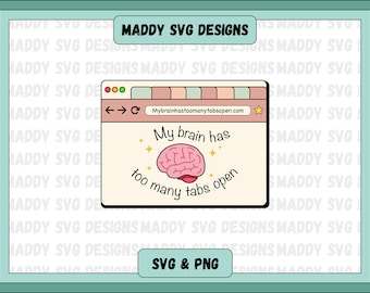 My brain has too many tabs open SVG PNG mental health, ADHD svg, Neurodiversity svg design for shirt or tote bag, cricut cut file