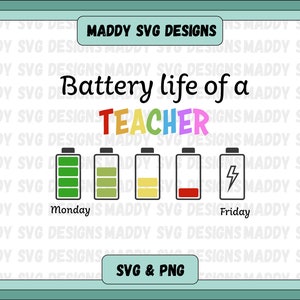 先生のバッテリー寿命 SVG PNG、先生への面白い格言、先生への贈り物、先生のバッテリー寿命 SVG、Cricut カット ファイル